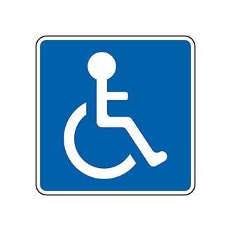A symbol for accessibility on a blue background. It shows a stylized person in a wheelchair. | © Parkplatz für mobilitätseingeschränkte Personen