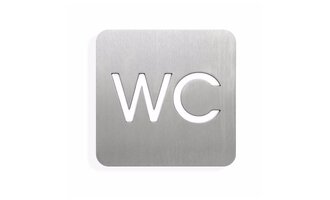 A minimalist sign made of stainless steel with the inscription "WC". It indicates that it is a restroom. | © Öffentliches WC