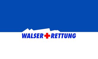 Ein Logo der Walser Rettung mit einem blauen Hintergrund. Es zeigt den Schriftzug "WALSER + RETTUNG" in roten und weißen Buchstaben. | © Walser Rettung Logo